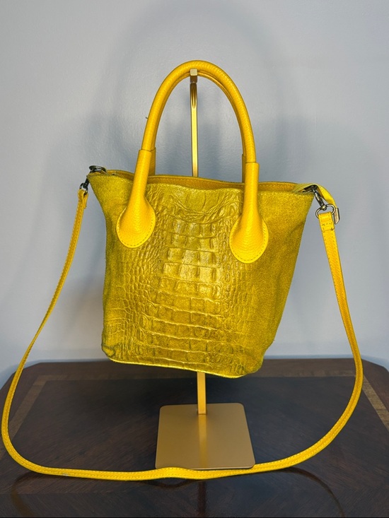 Handbags - Crazy Yellow Croc-Designed Leather Tote Bag